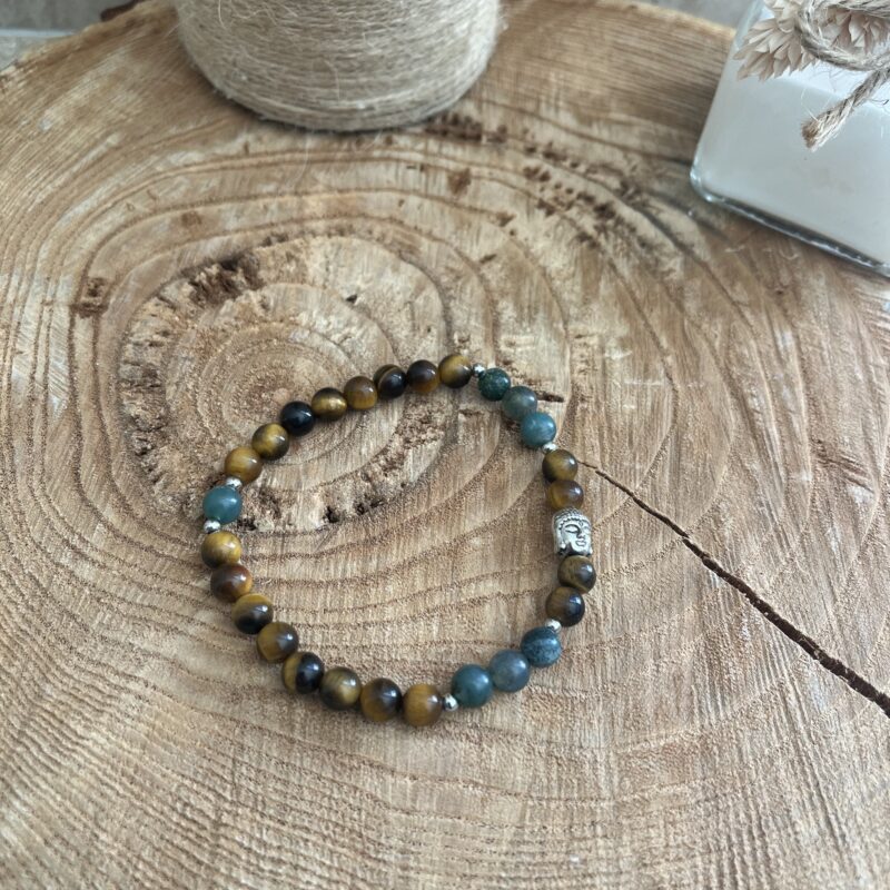 bracelet en pierre naturelle oeil de tigre et agate mousse pour l'équilibre et la protection