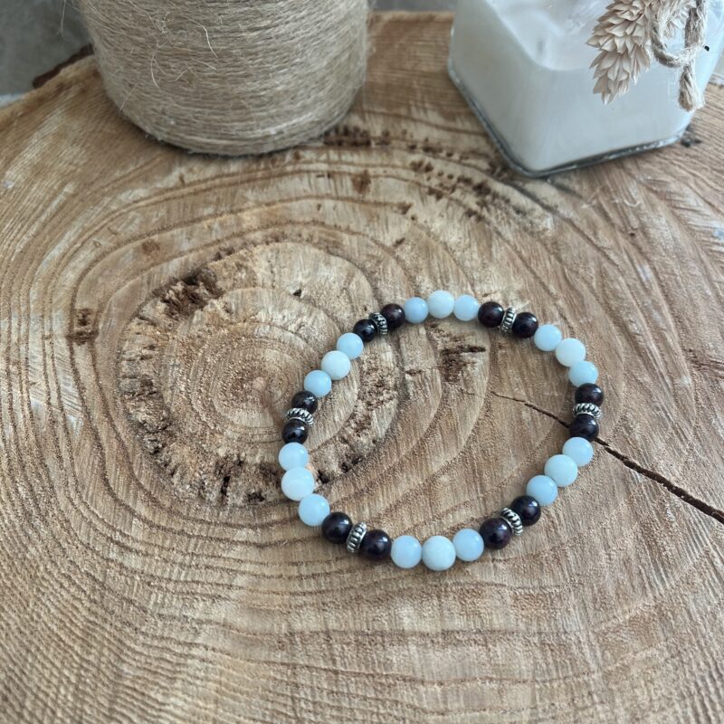 bracelet en pierre naturelle amazonite et grenat pour l'énergie positive