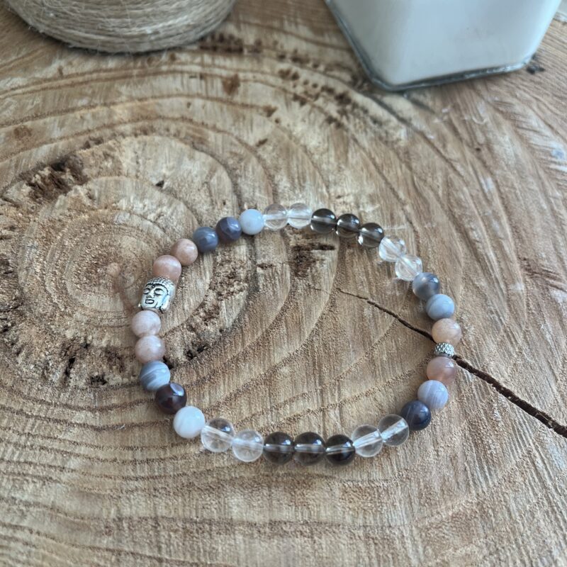 bracelet en pierre naturelle en cristal de roche, quartz fumé, agate du Botswana, pierre de soleil pour la positivité