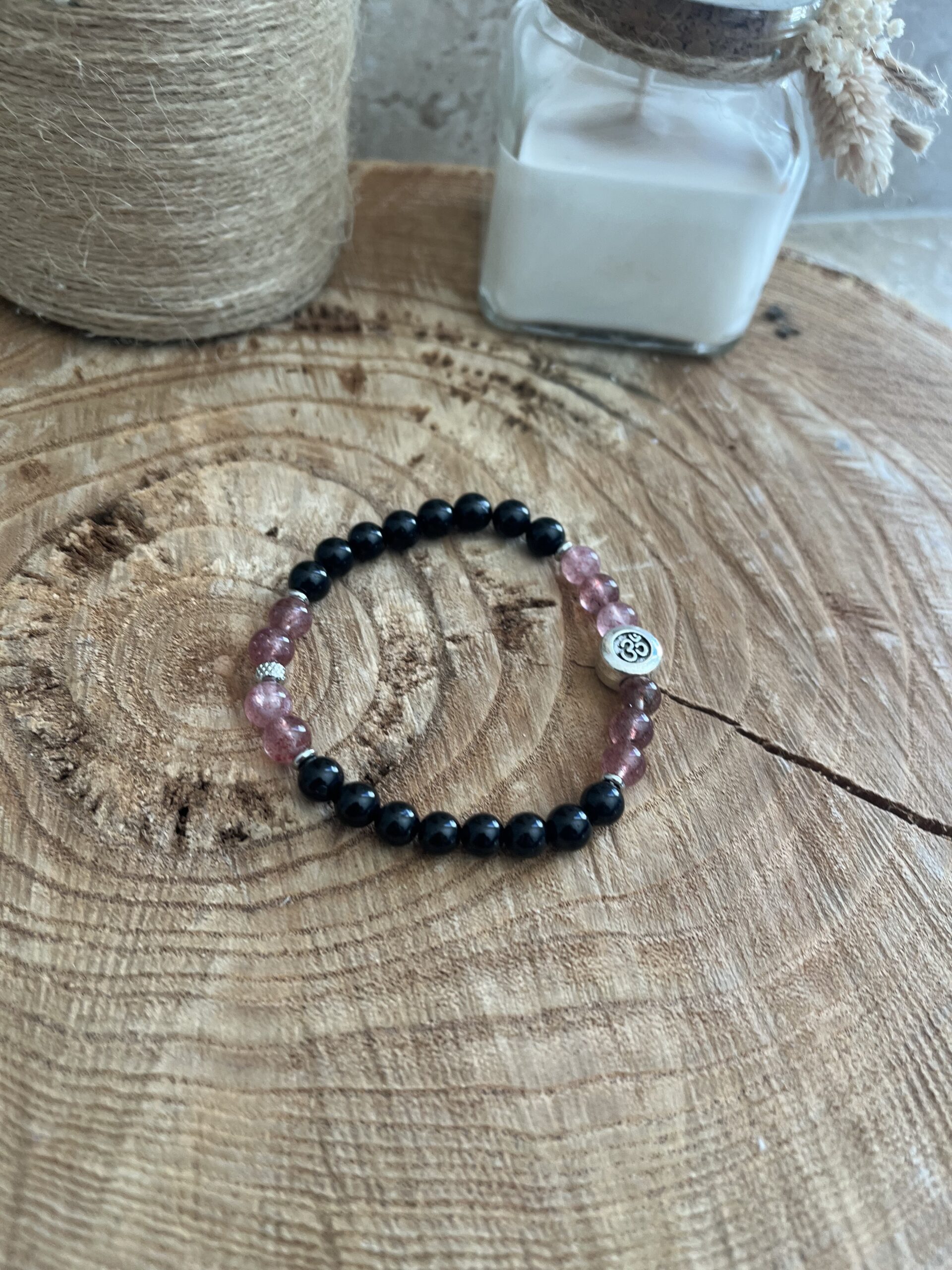 bracelet en pierre naturelle quartz fraise tourmaline pour l'amour de soi