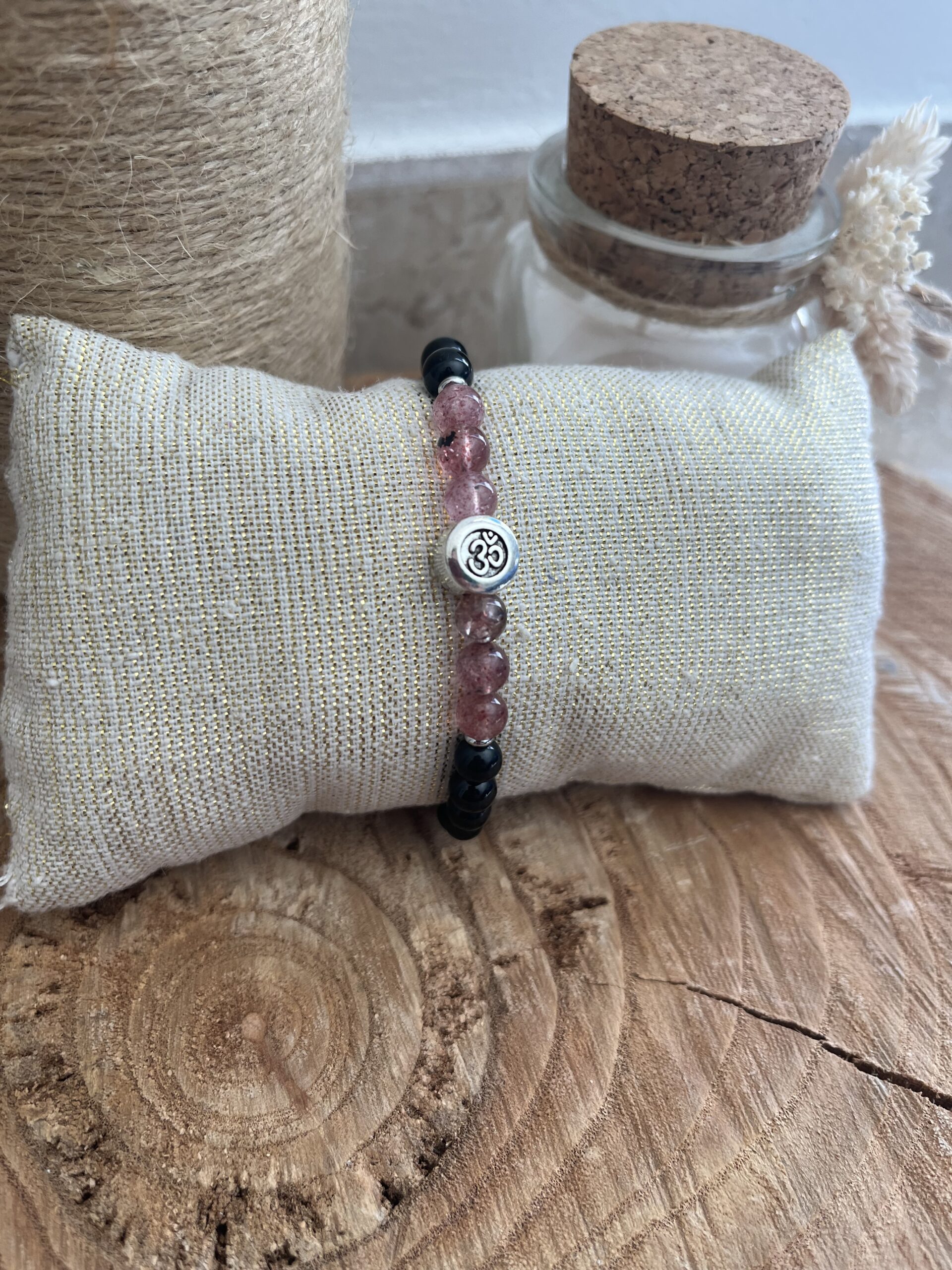 bracelet en pierre naturelle quartz fraise tourmaline pour l'amour de soi