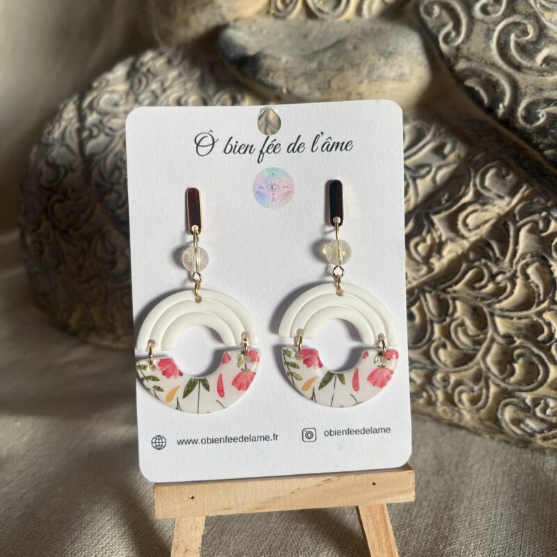 boucles d'oreilles en argile polymère et pierre naturelle citrine