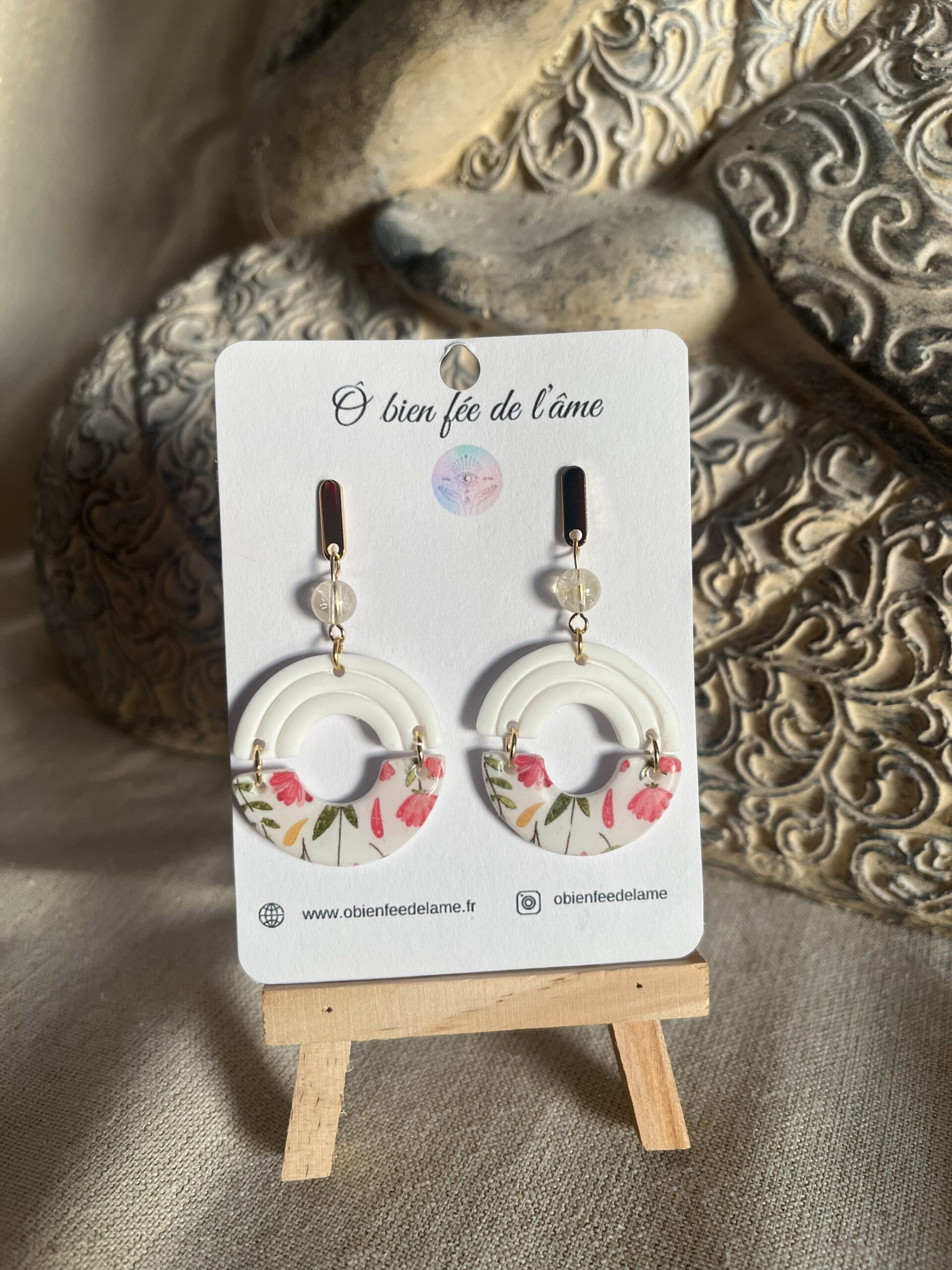 boucles d'oreilles en argile polymère et pierre naturelle citrine