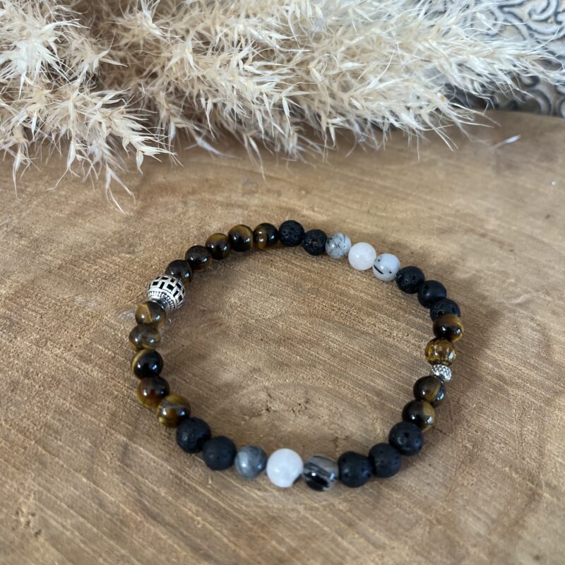 bracelet en pierre naturelle pierre de lave quartz tourmaline oeil de tigre