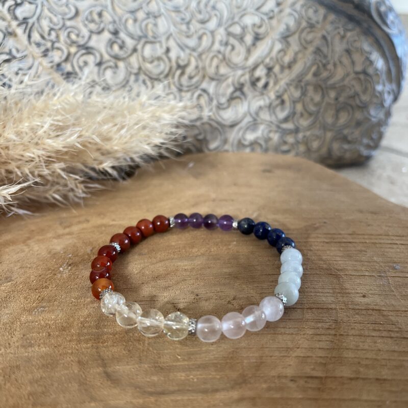 bracelet en pierre naturelle 7 chakras jaspe rouge cornaline améthyste lapis lazuli aigue marine quartz rose citrine