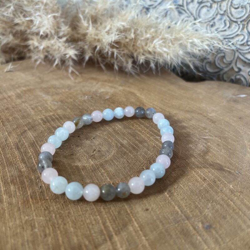 bracelet en pierre naturelle labradorite quartz rose aigue marine