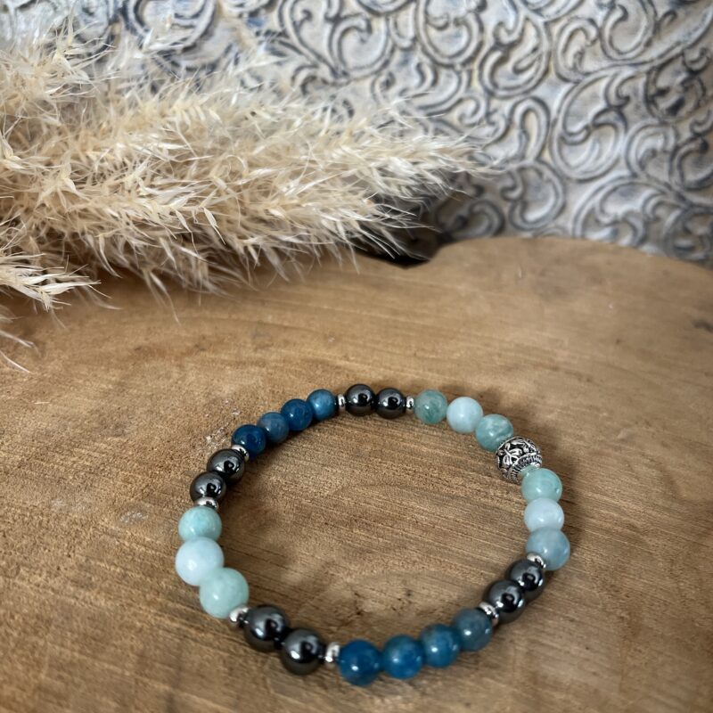 bracelet en pierre naturelle amazonite hématite apatite