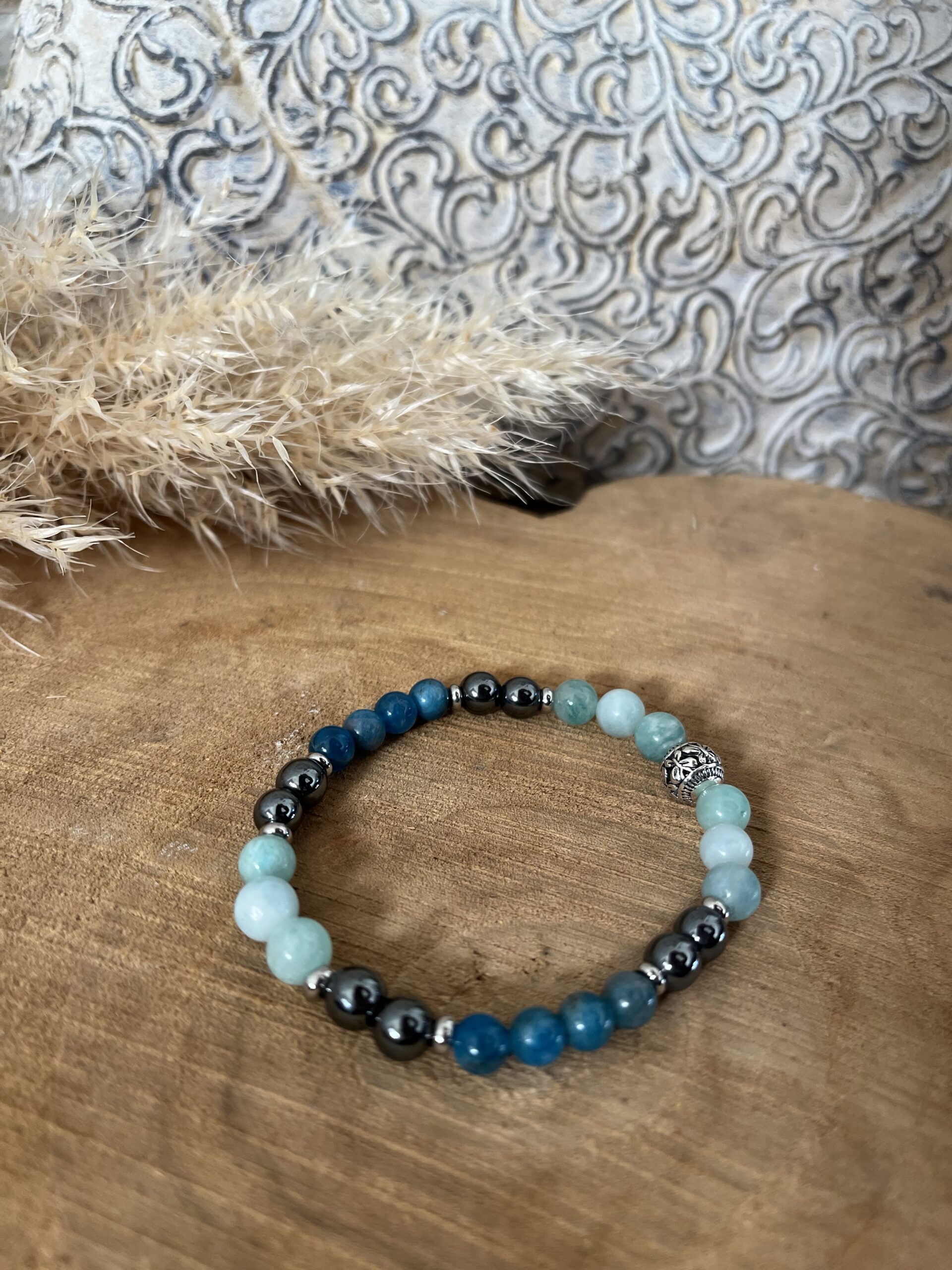 bracelet en pierre naturelle amazonite hématite apatite