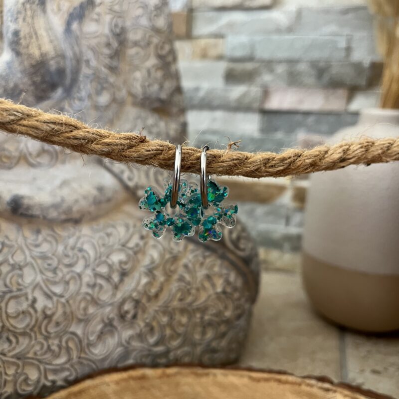 boucles d'oreilles fleur pampilles paillettes bleu